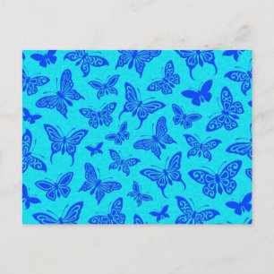 Postal Patrón de mariposas azules voladoras