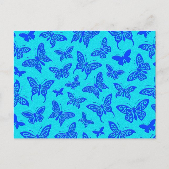 Postal Patrón de mariposas azules voladoras (Anverso)