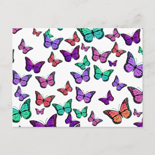Postal Patrón de mariposas bastante coloridas (Anverso)
