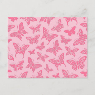 Postal Patrón de mariposas rosadas volantes