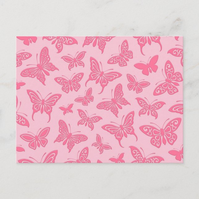 Postal Patrón de mariposas rosadas volantes (Anverso)