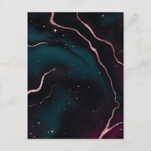 Postal Patrón de mármol de galaxia de oro rosa esmeralda