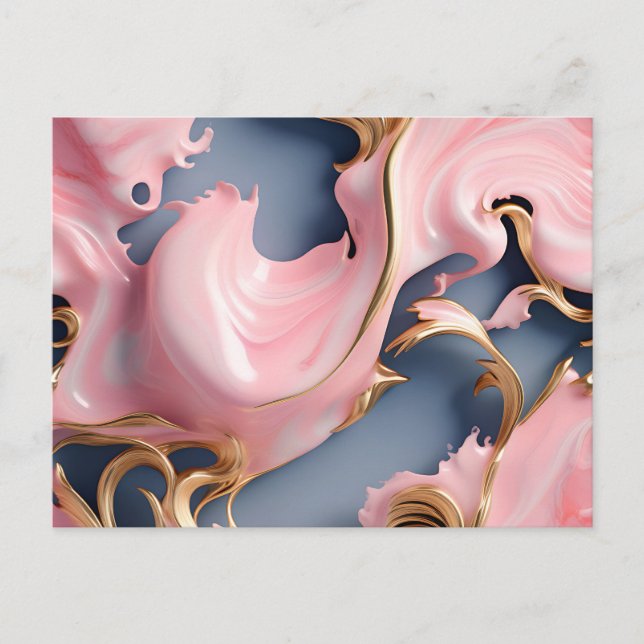 Postal Patrón de mármol dorado arremolinado con coral pas (Anverso)