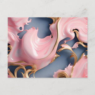Postal Patrón de mármol dorado giratorio con coral pastel