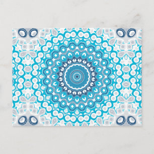 Postal Patrón de medallón pintado de azul y gris