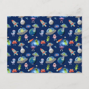 Postal Patrón de monstruos alienígenas modernos lindos pa