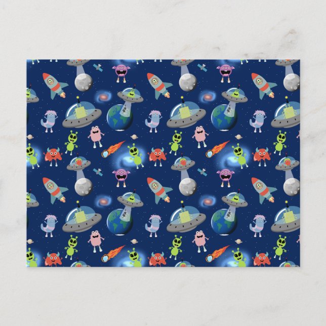 Postal Patrón de monstruos alienígenas modernos lindos pa (Anverso)