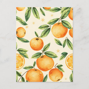 Postal Patrón de naranjas acuarela cítrico