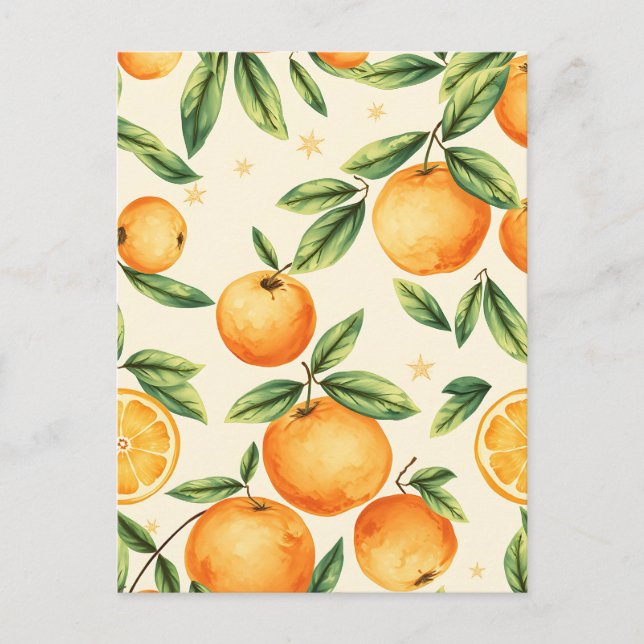 Postal Patrón de naranjas acuarela cítrico (Anverso)