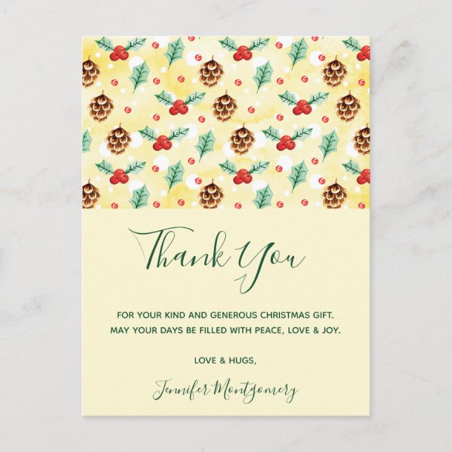 Postal Patrón de Navidad de Piñas y Acebo (Anverso)