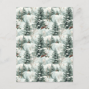 Postal Patrón de navidades con bosques y pinos nevados
