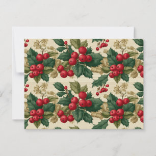 Postal Patrón de Navidades de Vintage Holly y Berries