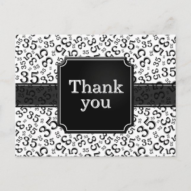 Postal Patrón de número 35 de agradecimiento negro/blanco (Anverso)