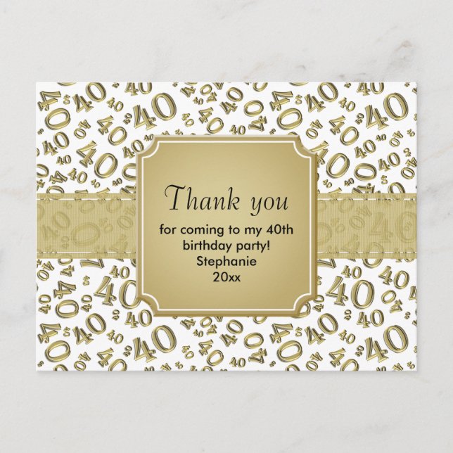 Postal Patrón de número 40 de agradecimiento dorado/blanc (Anverso)