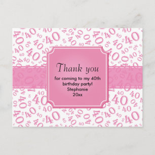 Postal Patrón de número 40 de agradecimiento rosa/blanco