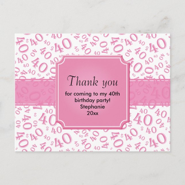 Postal Patrón de número 40 de agradecimiento rosa/blanco (Anverso)