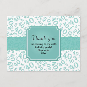 Postal Patrón de número 40 de agradecimiento Teal/Blanco