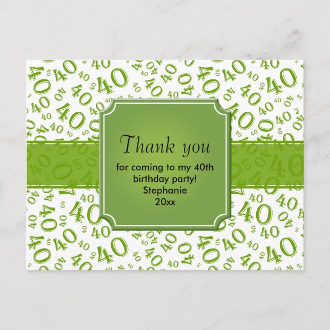 Postal Patrón de número 40 de agradecimiento verde/blanco (Anverso)