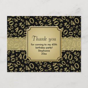 Postal Patrón de número 40 negro/oro de agradecimiento