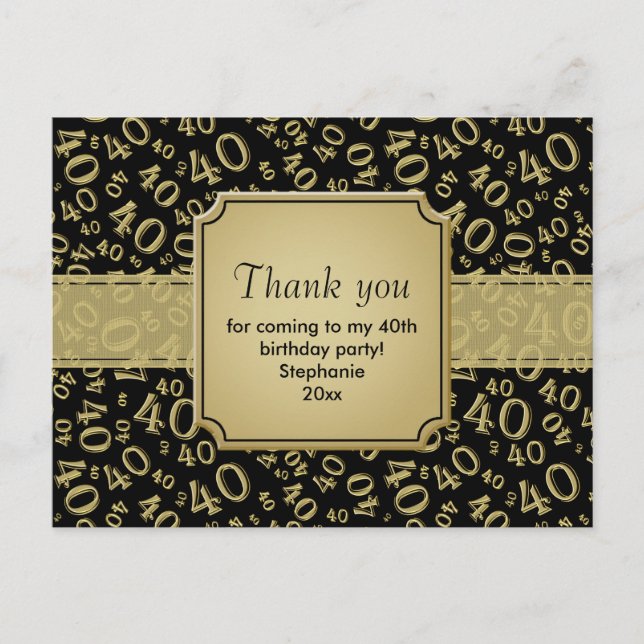 Postal Patrón de número 40 negro/oro de agradecimiento (Anverso)
