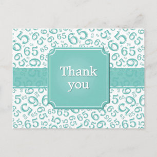 Postal Patrón de número 65 de agradecimiento Teal/Blanco