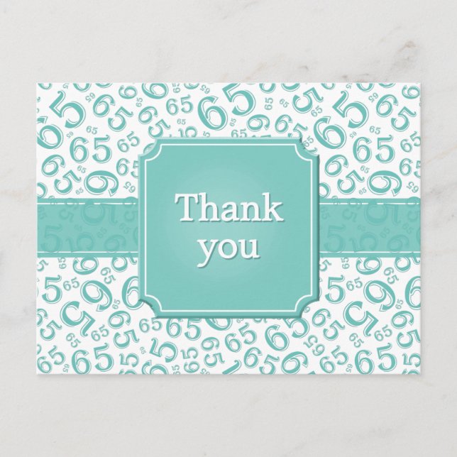 Postal Patrón de número 65 de agradecimiento Teal/Blanco (Anverso)
