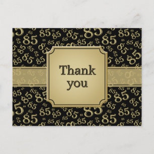 Postal Patrón de número 85 de agradecimiento negro/oro