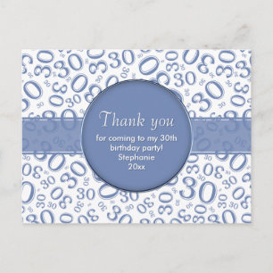 Postal Patrón de Número Aleatorio 30 Azul/Blanco Gracias