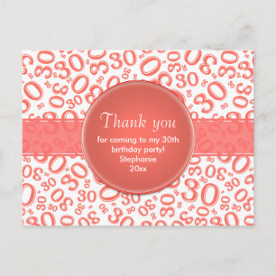 Postal Patrón de Número Aleatorio 30 Coral/Blanco Gracias
