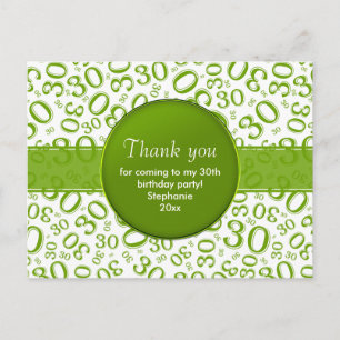 Postal Patrón de Número Aleatorio 30 Gracias Verde/Blanco
