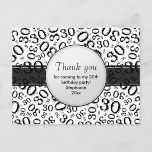Postal Patrón de Número Aleatorio 30 Negro/Blanco Gracias