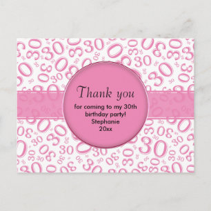 Postal Patrón de Número Aleatorio 30 Rosa/Blanco Gracias