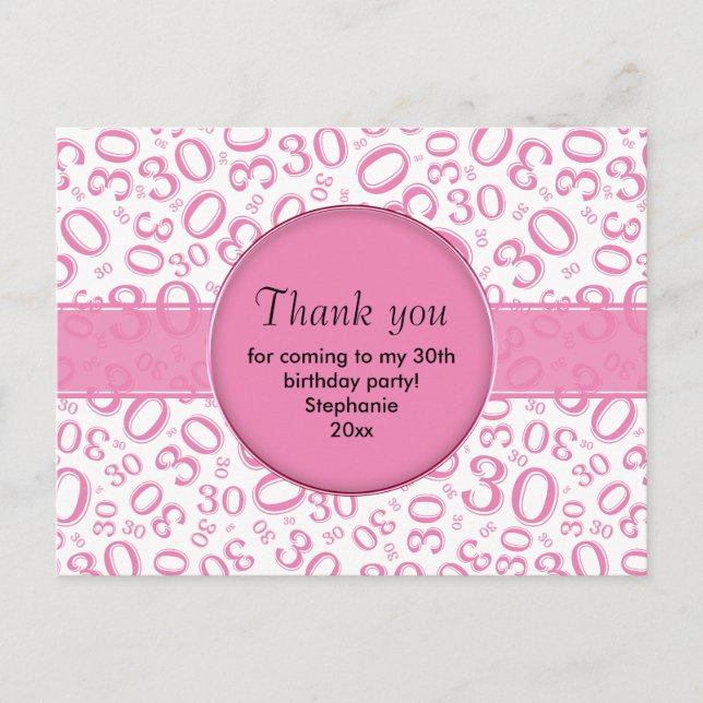 Postal Patrón de Número Aleatorio 30 Rosa/Blanco Gracias (Anverso)
