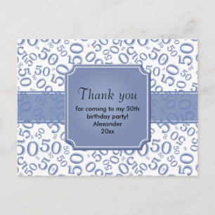 Postal Patrón de Número Aleatorio 50 Azul/Blanco Gracias