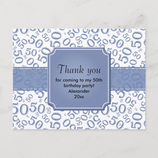 Postal Patrón de Número Aleatorio 50 Azul/Blanco Gracias (Anverso)