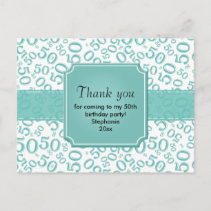 Postal Patrón de Número Aleatorio 50 Gracias Azul Turques