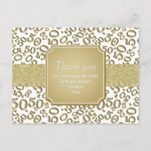 Postal Patrón de Número Aleatorio 50 Gracias Oro/Blanco