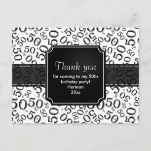 Postal Patrón de Número Aleatorio 50 Negro/Blanco Gracias