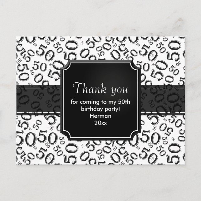 Postal Patrón de Número Aleatorio 50 Negro/Blanco Gracias (Anverso)