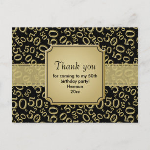 Postal Patrón de Número Aleatorio 50 Negro/Oro Gracias