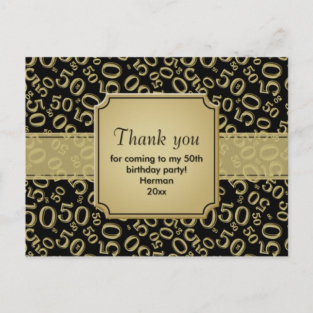 Postal Patrón de Número Aleatorio 50 Negro/Oro Gracias (Anverso)