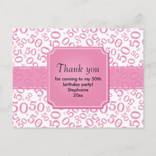 Postal Patrón de Número Aleatorio 50 Rosa/Blanco Gracias
