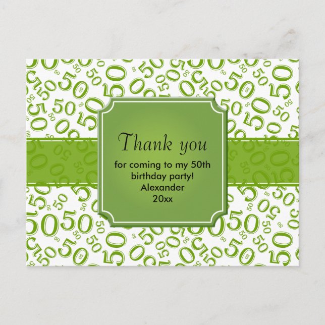 Postal Patrón de Número Aleatorio 50 Verde/Blanco Gracias (Anverso)