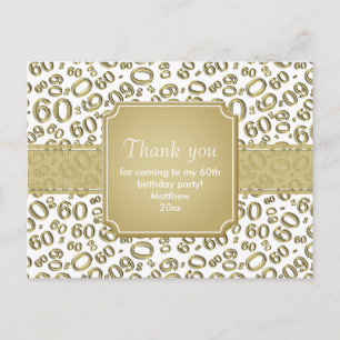 Postal Patrón de Número Aleatorio 60 Gracias Oro/Blanco
