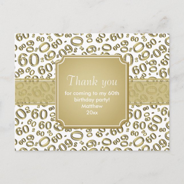Postal Patrón de Número Aleatorio 60 Gracias Oro/Blanco (Anverso)