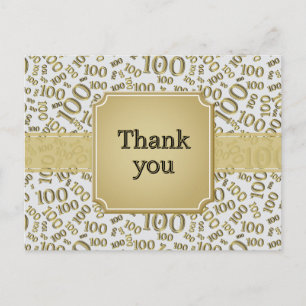 Postal Patrón de número de cumpleaños número 100 dorado/b