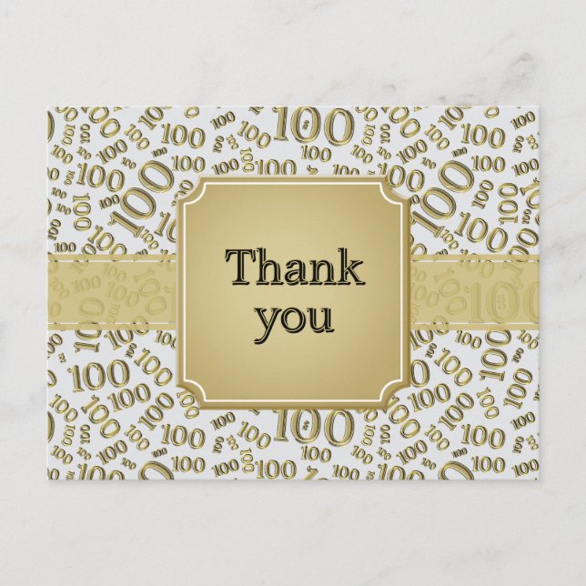 Postal Patrón de número de cumpleaños número 100 dorado/b (Anverso)