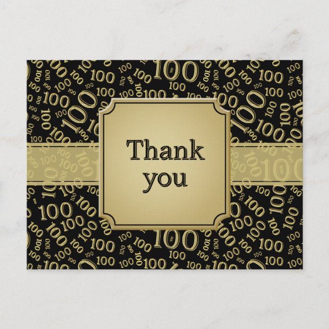 Postal Patrón de número de cumpleaños número 100 dorado/n (Anverso)
