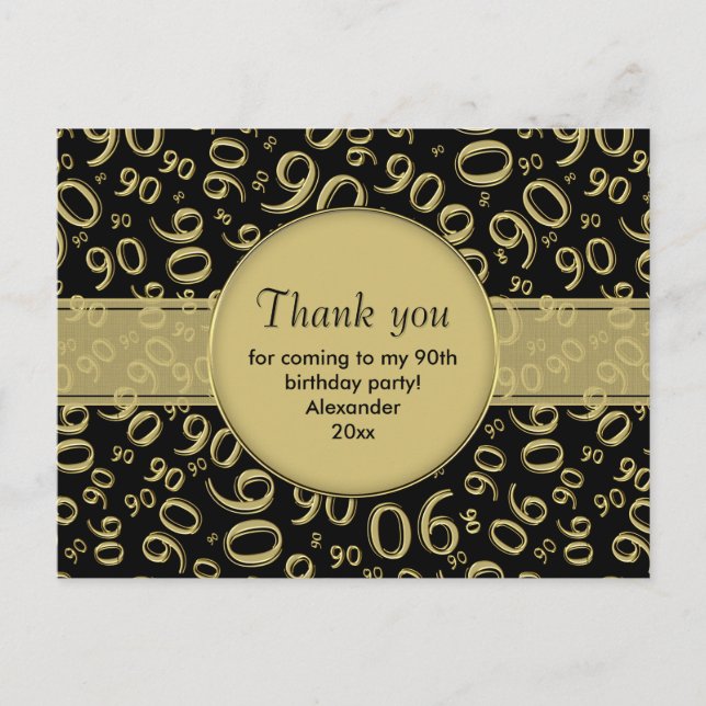 Postal Patrón de números de cumpleaños 90 de oro/negro (Anverso)
