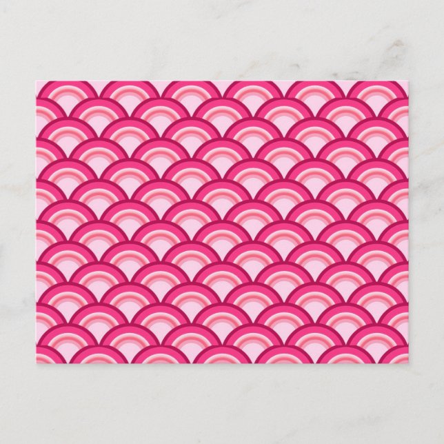 Postal Patrón de olas Art Deco - fucsia y coral (Anverso)